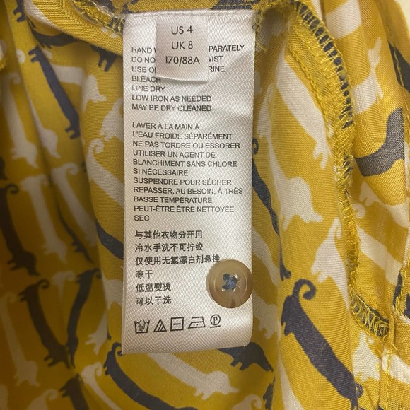 Maeve By Anthropologie Dog Print Yellow Satin Bell Sleeve Button Up long Sleeve - Picture 10 of 12